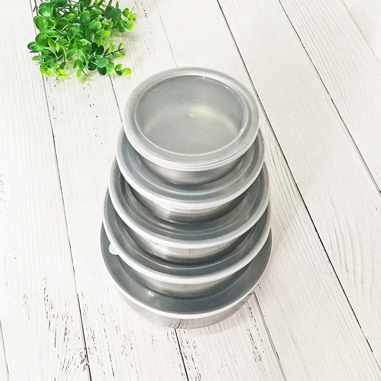 Jaza Keja  Set of 5PCS  Stainless Steel Fresh-Keeping Box Set Meal Preservation Bowl Round Sealed Sealed Jar Lunch Box  Suitable for induction cookers(10/12/14/16/18CM)