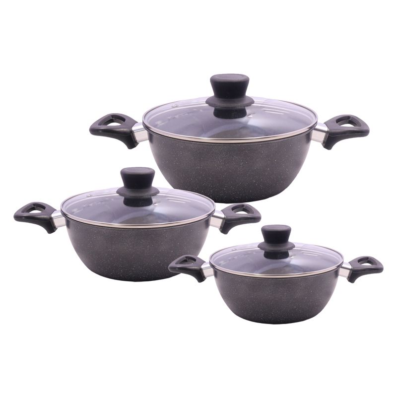 HotChef   Set of 6PCS Non-stick Iron Granite Coating  Cookware Set Sufuria Set Cooking Pot Set (3PCS 18/20/22CM Pots +3PCS Lids) TTG162
