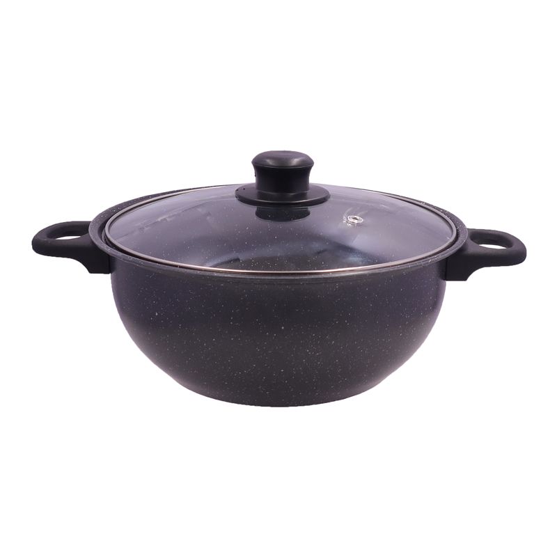 HotChef  Set of 7PCS  Non-stick  Iron Granite Coating Cookware Set Sufuria Set Cooking Pot Set (3PCS 16/18/24 Pots+3pcs Glass Lids+1pc 24cm Pan)