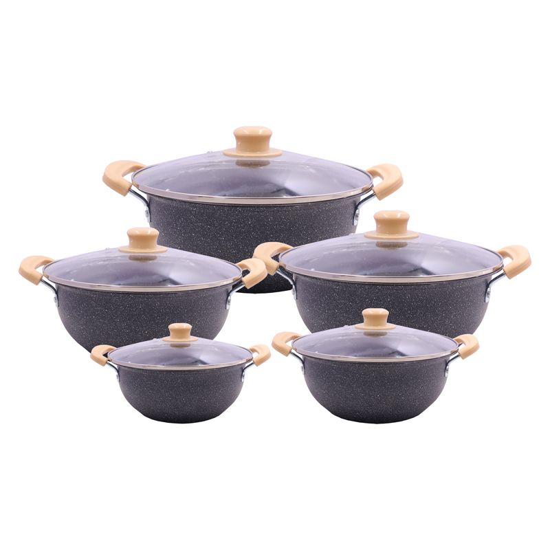 HotChef   Set of 10PCS  Non-stick Iron Marble Coating Cookware Set Sufuria Set Cooking Pot Set  (5PCS 18/20/22/24/26CM Pots+5PCS Lids)