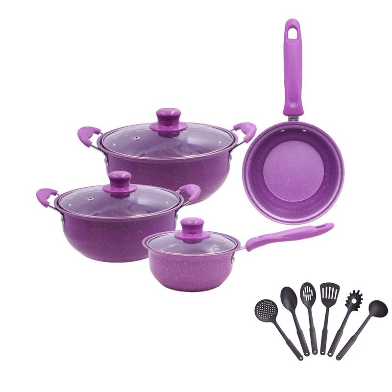 HotChef  Set of 13PCS Non-stick Colorful Marble Cast Iron Cookware Set Pots and Pans Cooking Pot Set Sufuria Set (3PCS 16/20/22CM Pots+1PC 22CM Pan + 6PCS kitchen Tools)