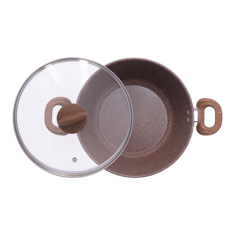 HotChef  Set of  7PCS  Non-stick  Die-cast Marble Iron Cookware Set Pots and Pans Cooking Pot Set Sufuria Set  Suitable for induction cookers (3PCS 16/20/24CM Pots +1PC 24CM Pan +3PCS Glass Lids)