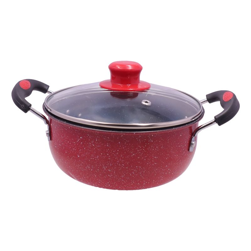 HotChef  Set of 10PCS Non-stick Iron Marble Coating Cookware Set Sufuria Set Cooking Pot Set  Suitable for Induction Cookers (5PCS 18/20/22/24/26CM Pots+5PCS Glass Lids)