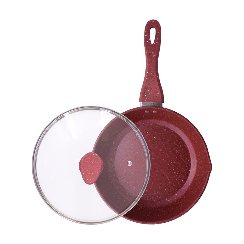 HotChef  Set of 2pcs  24/28cm Non-stick  Iron Marble Coating Deep Fry Pan with Glass Lid   Double Drip-Free Spout   Suitable for  Induction Safe