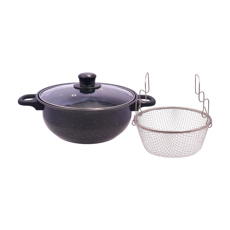 HotChef 1Set 22cm /24cm Non-stick  Marble Cast Iron Multipurpose Pot  Deep Fryer With Convenient Fry Basket