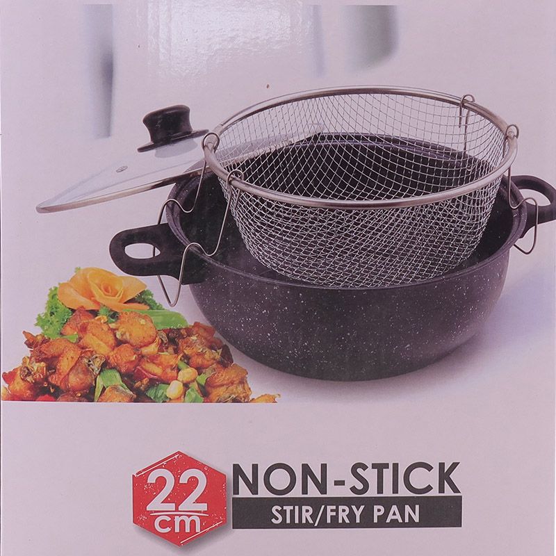 HotChef 1Set 22cm /24cm Non-stick  Marble Cast Iron Multipurpose Pot  Deep Fryer With Convenient Fry Basket