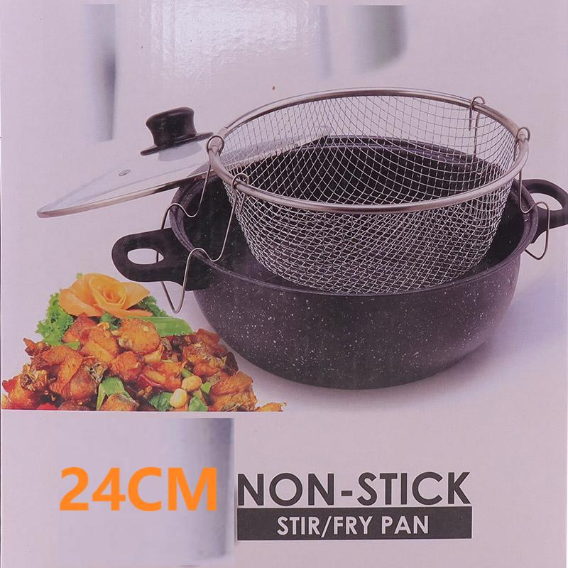 HotChef 1Set 22cm /24cm Non-stick  Marble Cast Iron Multipurpose Pot  Deep Fryer With Convenient Fry Basket
