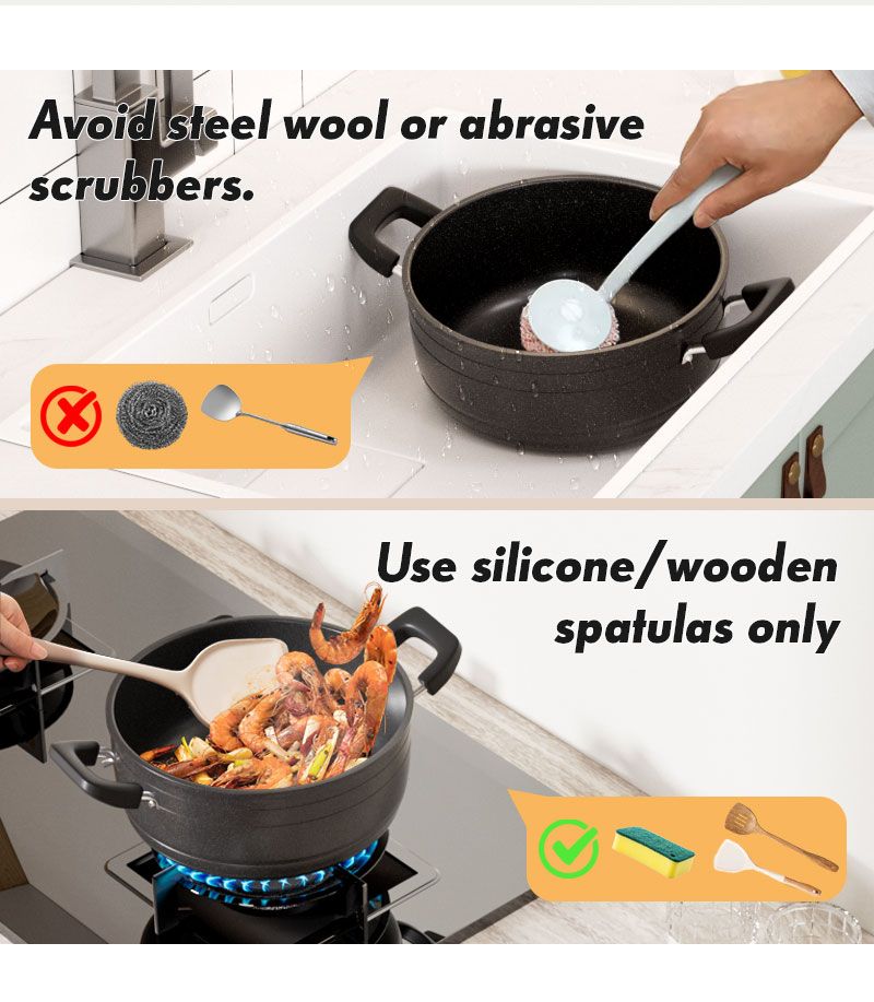 HotChef 1Set 22cm /24cm Non-stick  Marble Cast Iron Multipurpose Pot  Deep Fryer With Convenient Fry Basket