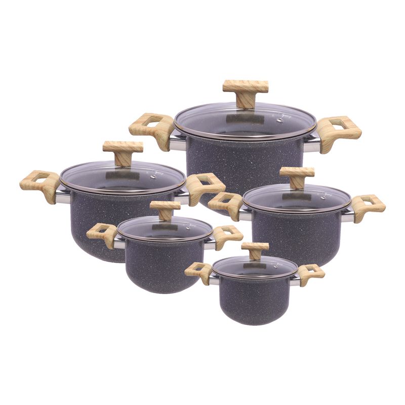 🎁ChristmasGift | 10PCS Seamless One-Piece Granite Coated Non-Stick Cookware Set (5PCS 18-26CM Pots+5PCS Lids) | PFOA-Free | All Cooktops Ready | For Soups/Stews/Daily Cooking | HotChef Sufuria Set