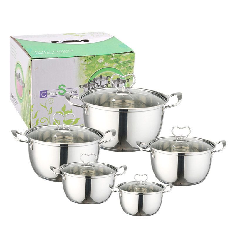 Set of 10PCS  Stainless Steel Cookware Set  Cooking Pot Set Sufuria Set  (5PCS 16/18/20/22/24CM Pots+5PCS Lids)