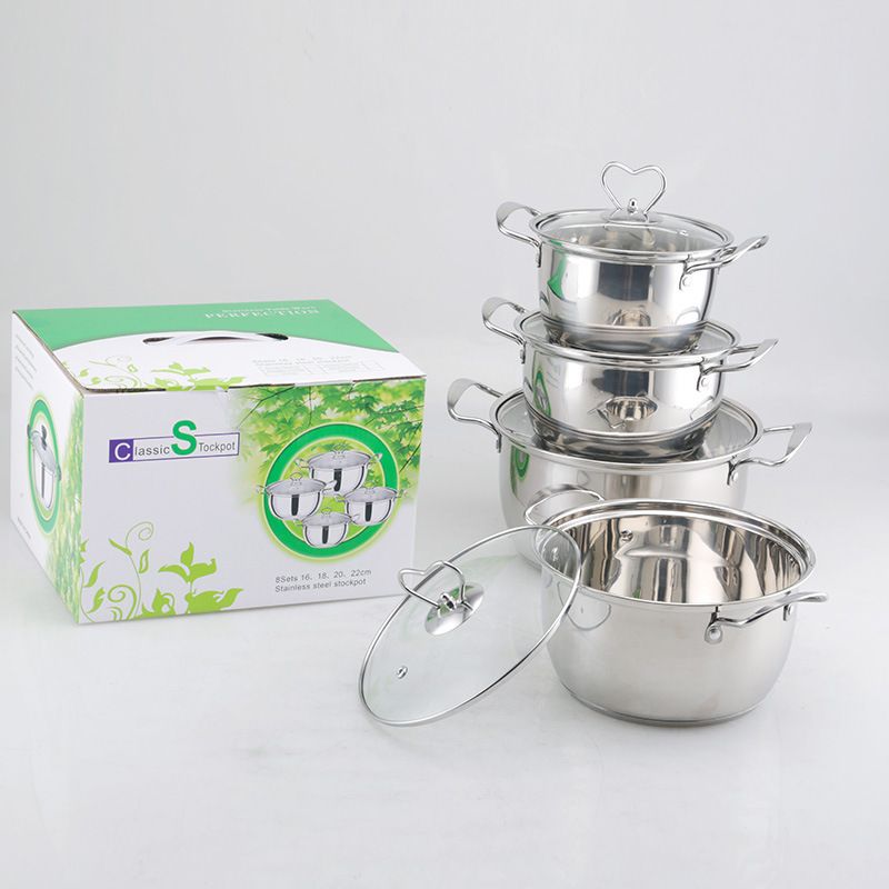 Set of 10PCS  Stainless Steel Cookware Set  Cooking Pot Set Sufuria Set  (5PCS 16/18/20/22/24CM Pots+5PCS Lids)