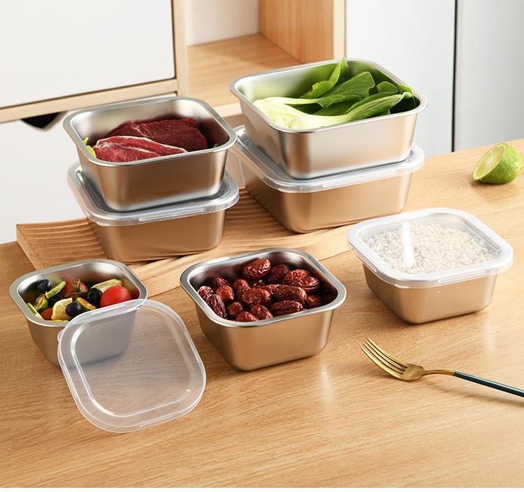 【On Sale】Set of 4PCS Stainless Steel Lunch Box With Lid  Refrigerator Storage Box  Lunch Box fresh-keeping Box (12/14/16/18CM)