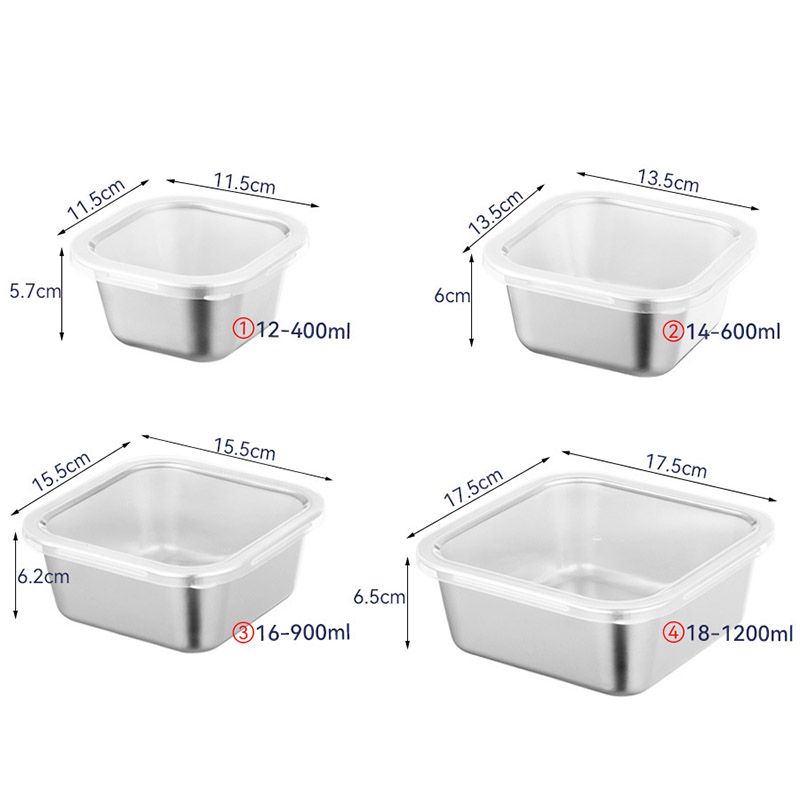 【On Sale】Set of 4PCS Stainless Steel Lunch Box With Lid  Refrigerator Storage Box  Lunch Box fresh-keeping Box (12/14/16/18CM)