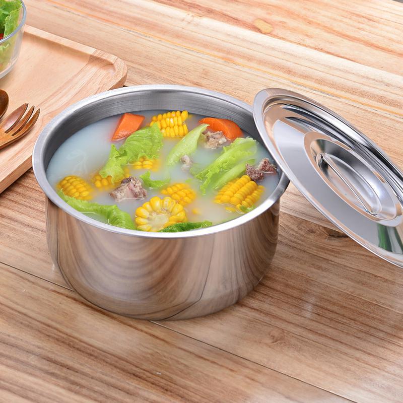 Set of 10PCS Stainless Steel Cooking Pot  Seasoning Oil Basin  Fresh-Keeping Box Household Multi-Purpose Soup Pot With Lid Set (5PCS 16/18/20/22/24 Pots+5PCS Lids)