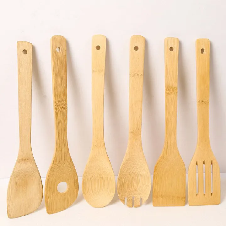 Set of 6PCS Bamboo Wooden Spoons for Cooking  Apartment Essentials Wood Spatula Spoon Nonstick Kitchen Utensil Set