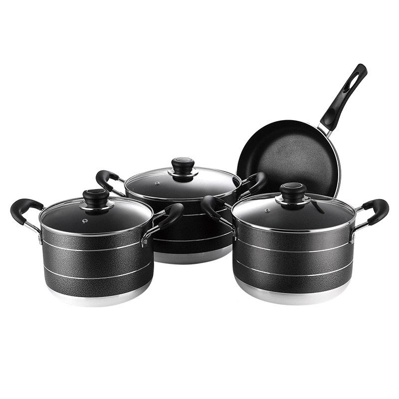 Set of 8PCS  Aluminum Non Stick Cookware Set Sufuria Set Nonstick Pots Soup Pot Milk Pot and Frying Pans Set Aluminum Pan (3PCS 20/22/24CM Pots+3PCS Lids+1PC 24CM Pan+1PC Spoon)
