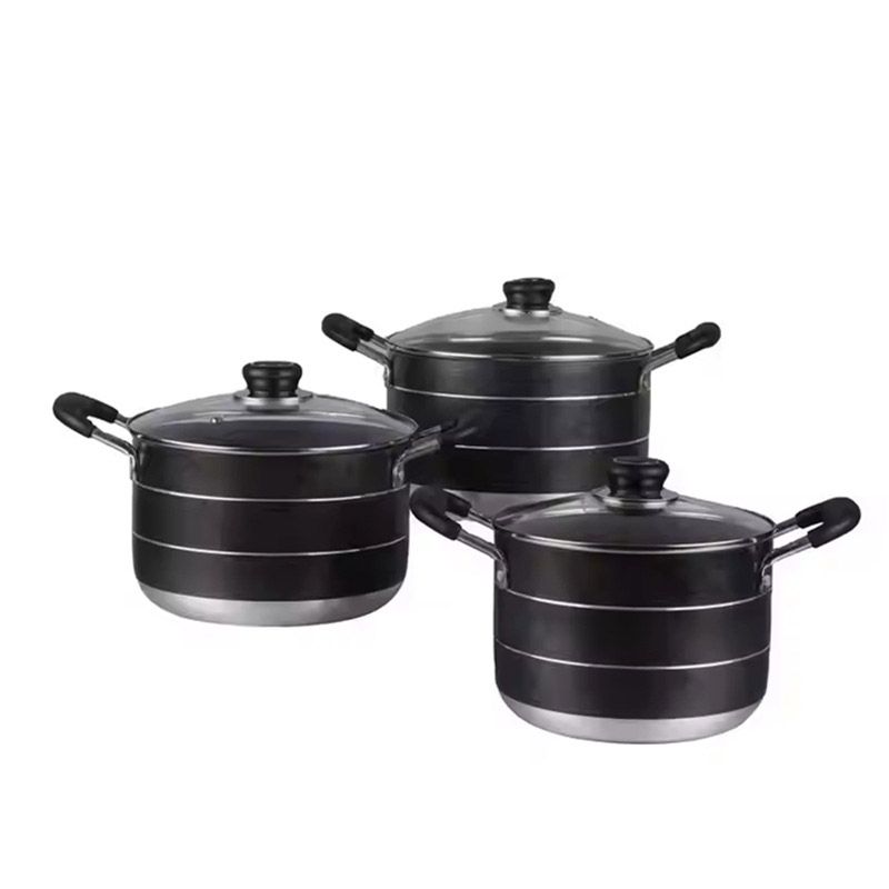 Set of 8PCS  Aluminum Non Stick Cookware Set Sufuria Set Nonstick Pots Soup Pot Milk Pot and Frying Pans Set Aluminum Pan (3PCS 20/22/24CM Pots+3PCS Lids+1PC 24CM Pan+1PC Spoon)