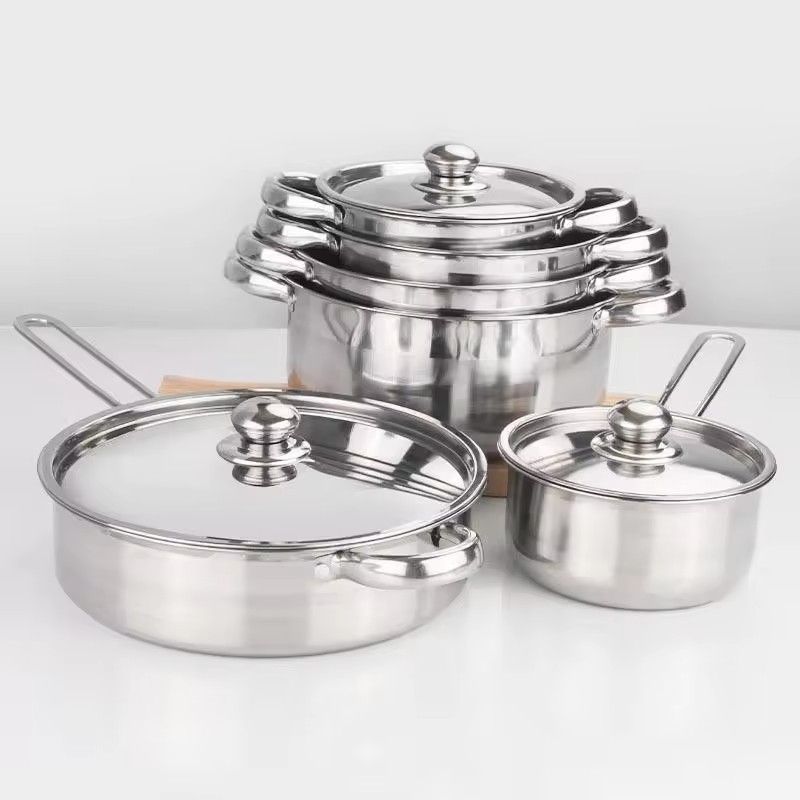 【On Sale】Set of 12PCS Non-stick Stainless Steel Cookware Set Cooking Pot Set Sufuria Set (6PCS 18/20/22/24/26/28 CM Pots+6PCS Stainless Steel Lids)
