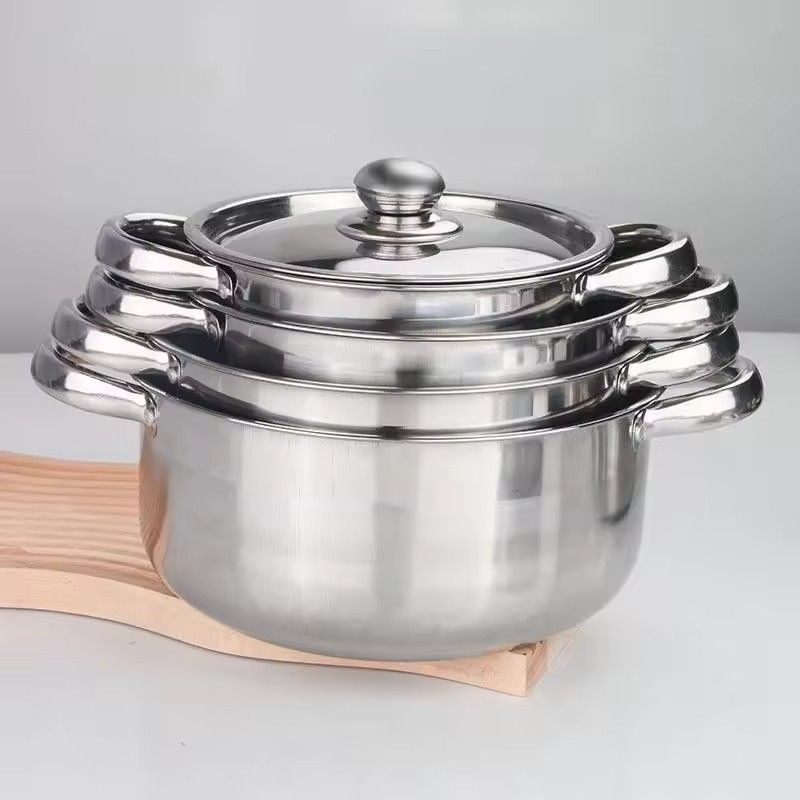 【On Sale】Set of 12PCS Non-stick Stainless Steel Cookware Set Cooking Pot Set Sufuria Set (6PCS 18/20/22/24/26/28 CM Pots+6PCS Stainless Steel Lids)