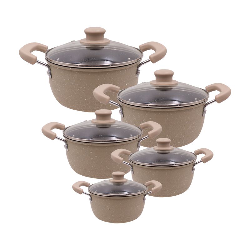 Set of 10PCS Die Cast Set Iron Heavy Non-stick Cookware Set Sufuria Set cooking pot set (5PCS 18/20/22/24/26cm Pots+5pcs Lids) Suitable for induction cookers