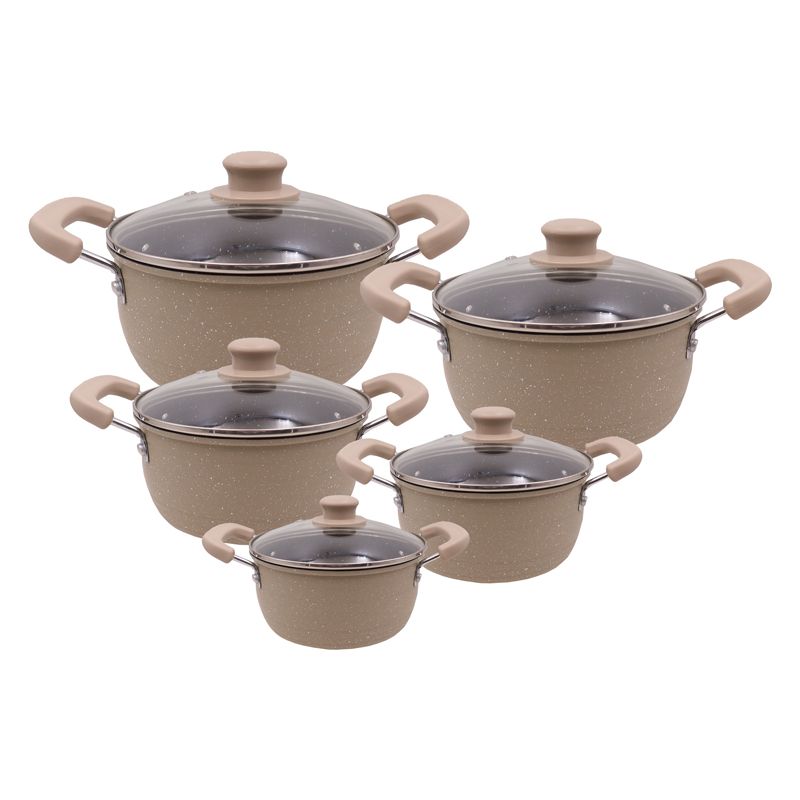 Set of 10PCS Die Cast Set Iron Heavy Non-stick Cookware Set Sufuria Set cooking pot set (5PCS 18/20/22/24/26cm Pots+5pcs Lids) Suitable for induction cookers