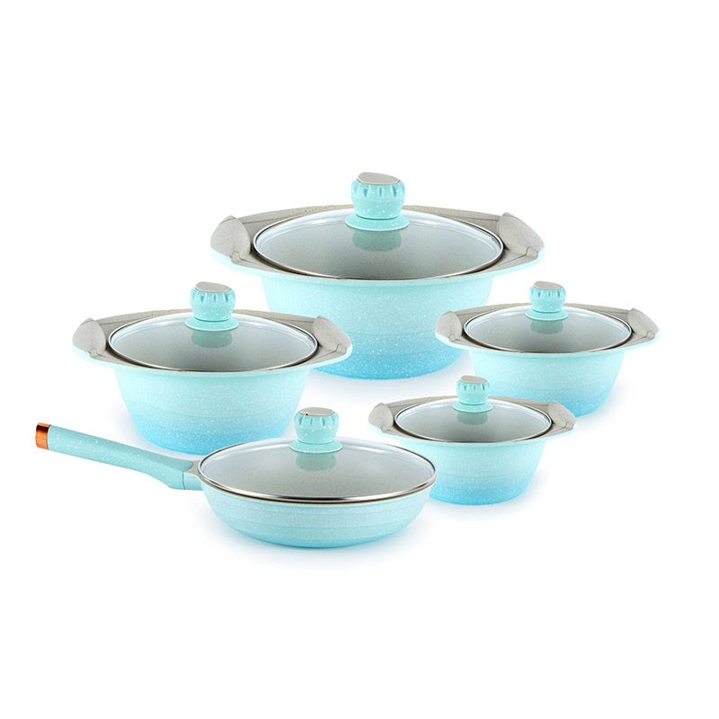 HotChef Set of 17PCS Non-stick Die Cast Aluminum Marble Coating  Cookware Set Sufuria Set Cooking Pot  Set  Casserole and Fry Pan Set Ceramic Co(5PCS 18/20/22/24/26CM Pots+5PCS Lids +3PCS Accessories)