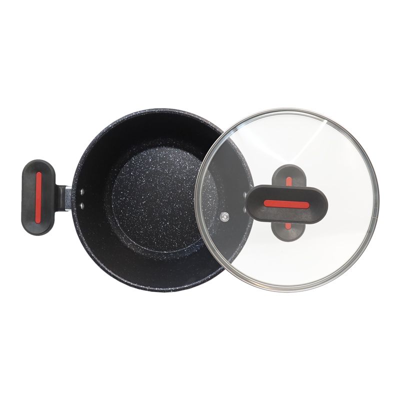 【On Sale】HotChef Set of 10PCS Non-stick Iron Marble Coating Die Casting Cookware Set Sufuria Set Cooking Pot Soup Pots Set Suitable for Induction Cookers (5PCS 20/22/24/26/28CM Pots+5PCS Lids)