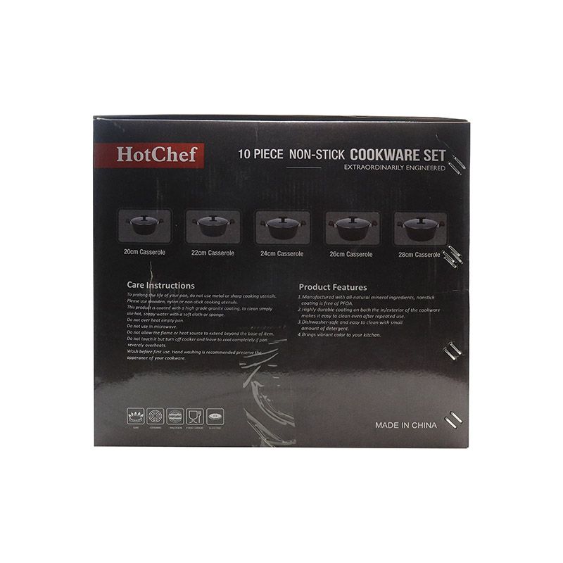 【On Sale】HotChef Set of 10PCS Non-stick Iron Marble Coating Die Casting Cookware Set Sufuria Set Cooking Pot Soup Pots Set Suitable for Induction Cookers (5PCS 20/22/24/26/28CM Pots+5PCS Lids)