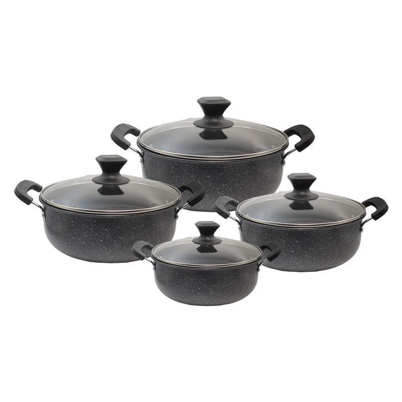 HotChef Set of 8PCS Non-stick Iron Thickened and Large Size Cookware Set Marble Coating Sufuria Set Cooking Pots Set Soup Pots Set  Suitable for induction cookers (4PCS 24/26/28/30CM Pots)