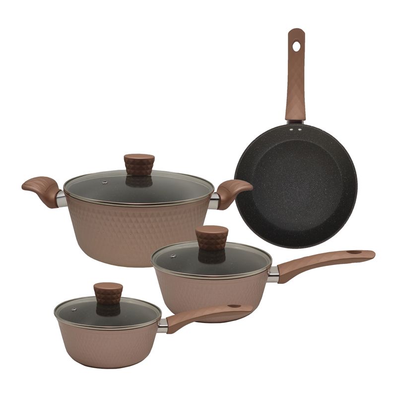 HotChef Set of 7PCS Non-stick Aluminum Marble Coating Cookware Set Sufuria Set Cooking Pot Soup Pots Set (3PCS 18/20/24CM Pots+1PC 24CM Pan+3PCS Lids)