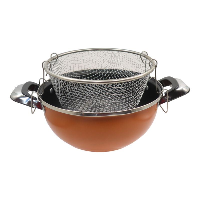 HotChef Set of 2PCS  24CM Non-stick  Iron Multipurpose Pot Deep Fry Pan  With Convenient Fry Basket Suitable for Induction Cookers