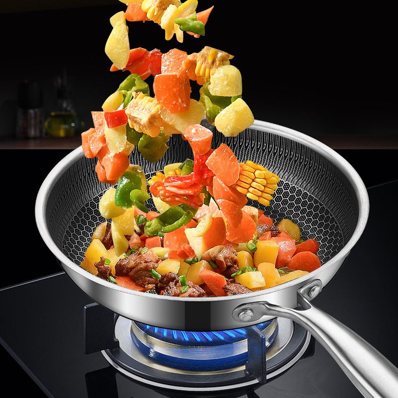 1PC 26CM/28CM/30CM Stainless Steel Honeycomb Non-Stick Pan Household Induction Cooker Gas Stove Universal Pot Frying Pan Cooking Pot