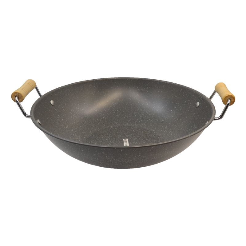 HotChef 1PC 30CM Non-stick Wooden Handle Thick Marble Coating Pan Iron Sufuria Professional Deep Pot