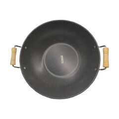 HotChef 1PC 30CM Non-stick Wooden Handle Thick Marble Coating Pan Iron Sufuria Professional Deep Pot TSEG019