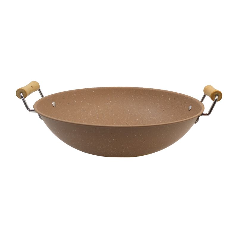 HotChef 1PC 30CM Non-stick Wooden Handle Thick Marble Coating Pan Iron Sufuria Professional Deep Pot