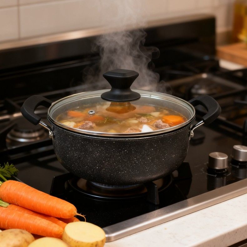 HotChef Set of 8PCS Non-stick Iron Thickened and Large Size Cookware Set Marble Coating Sufuria Set Cooking Pots Set Soup Pots Set  Suitable for induction cookers (4PCS 24/26/28/30CM Pots)