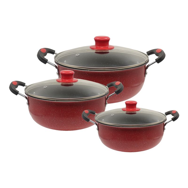 HotChef Set of 6PCS Non-stick Iron Cookware Set  Sufuria Set Cooking Pot Soup Pots Set Suitable for Induction Cookers (3PCS 22/24/26CM Pots+3PCS Lids) TTG102