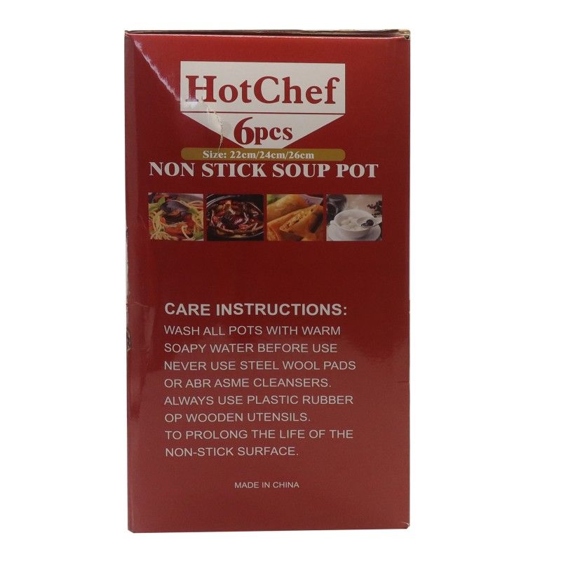HotChef Set of 6PCS Non-stick Iron Cookware Set  Sufuria Set Cooking Pot Soup Pots Set Suitable for Induction Cookers (3PCS 22/24/26CM Pots+3PCS Lids) TTG102