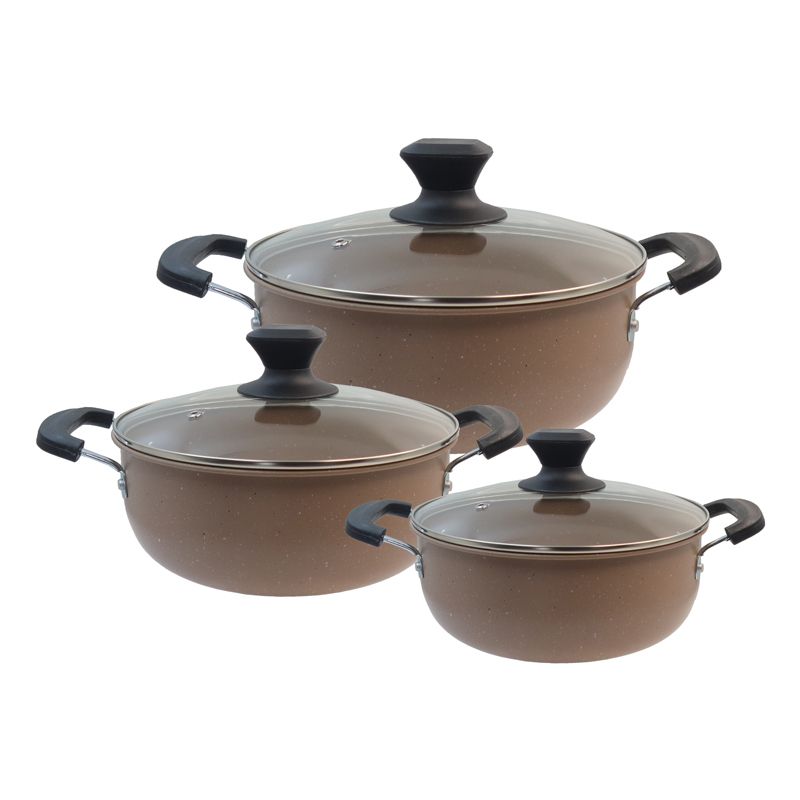 HotChef Set of 6PCS Non-stick Iron Marble Coating Cookware Set  Sufuria Set Cooking Pot Soup Pots Set Suitable for Induction Cookers (3PCS 22/24/26CM Pots+3PCS Lids) TTG123