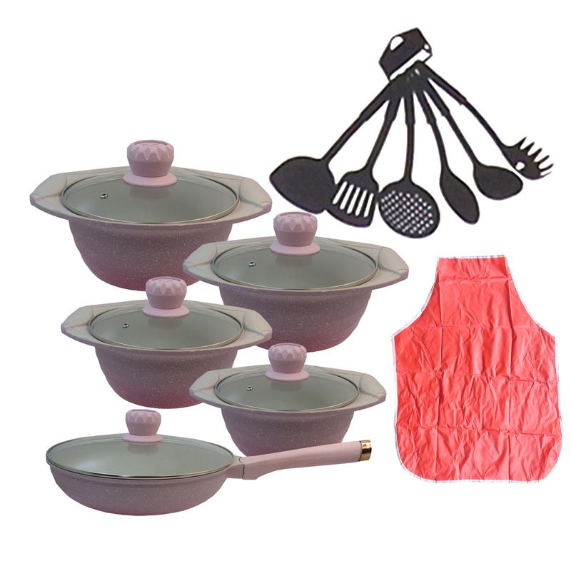 HotChef Set of 17PCS Non-stick Die Cast Aluminum Marble Coating  Cookware Set Sufuria Set Cooking Pot  Set  Casserole and Fry Pan Set Ceramic Co(5PCS 18/20/22/24/26CM Pots+5PCS Lids +3PCS Accessories)
