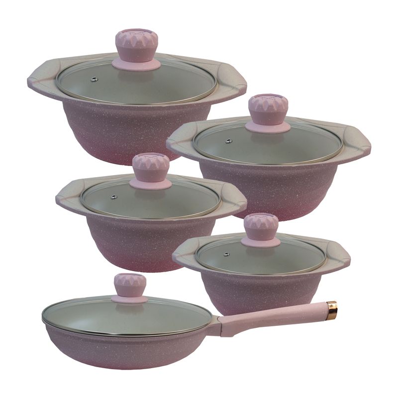HotChef Set of 17PCS Non-stick Die Cast Aluminum Marble Coating  Cookware Set Sufuria Set Cooking Pot  Set  Casserole and Fry Pan Set Ceramic Co(5PCS 18/20/22/24/26CM Pots+5PCS Lids +3PCS Accessories)