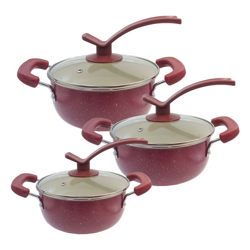 HotChef Set of 6PCS Non-stick Iron Marble Coating Cookware Set  Sufuria Set Cooking Pot Soup Pots Set Suitable for Induction Cookers (3PCS 18/20/22CM Pots+3PCS Lids)  TTG122