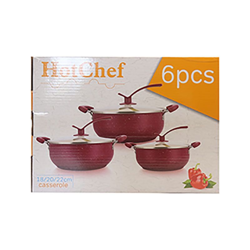HotChef Set of 6PCS Non-stick Iron Marble Coating Cookware Set  Sufuria Set Cooking Pot Soup Pots Set Suitable for Induction Cookers (3PCS 18/20/22CM Pots+3PCS Lids)  TTG122