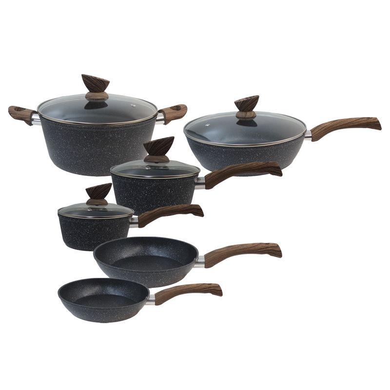 【On Sale】HotChef Set of 12PCS Non-stick Aluminum Marble Coating Cookware Set Sufuria Set Cooking Pot Soup Pots Set (3PCS 16/20/24/CM Pots+3PCS 20/24/28CM Pans+4PCS Lids+2PCS Accessories)