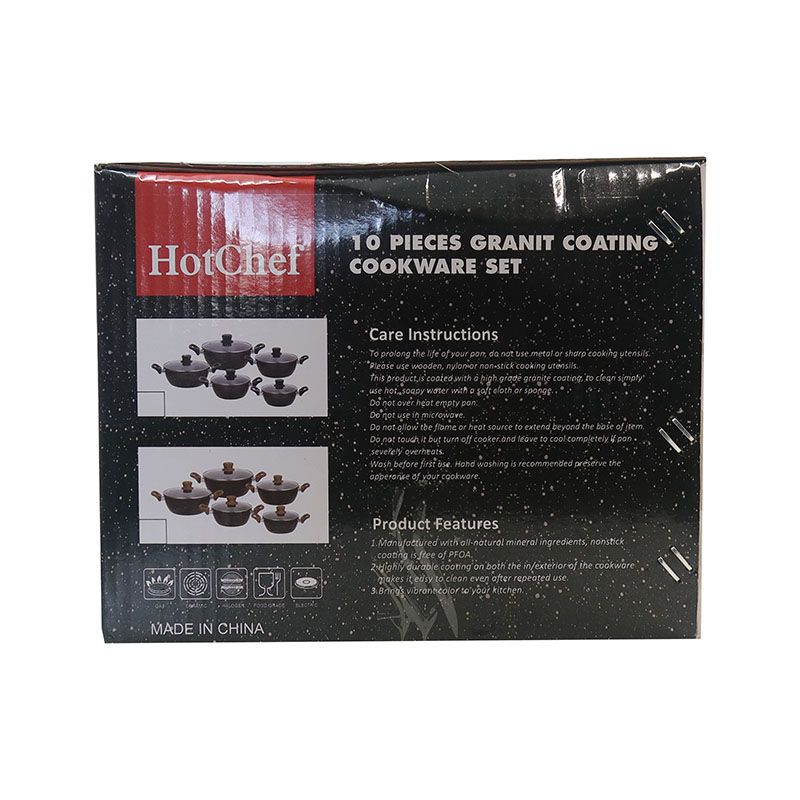 HotChef Set of 10PCS Non-stick Iron Marble Coating Cookware Set Sufuria Set Cooking Pot Set Suitable for Induction Cookers (5PCS 18/20/22/24/26CM Pots+5PCS Glass Lids)