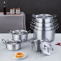【On Sale】Set of 14PCS  Aluminum Non Stick Cookware Set Sufuria Set Nonstick Pots Soup Pot Milk Pot  Set (7PCS 14/16/18/20/22/24/26CM Pots +7PCS Lids)