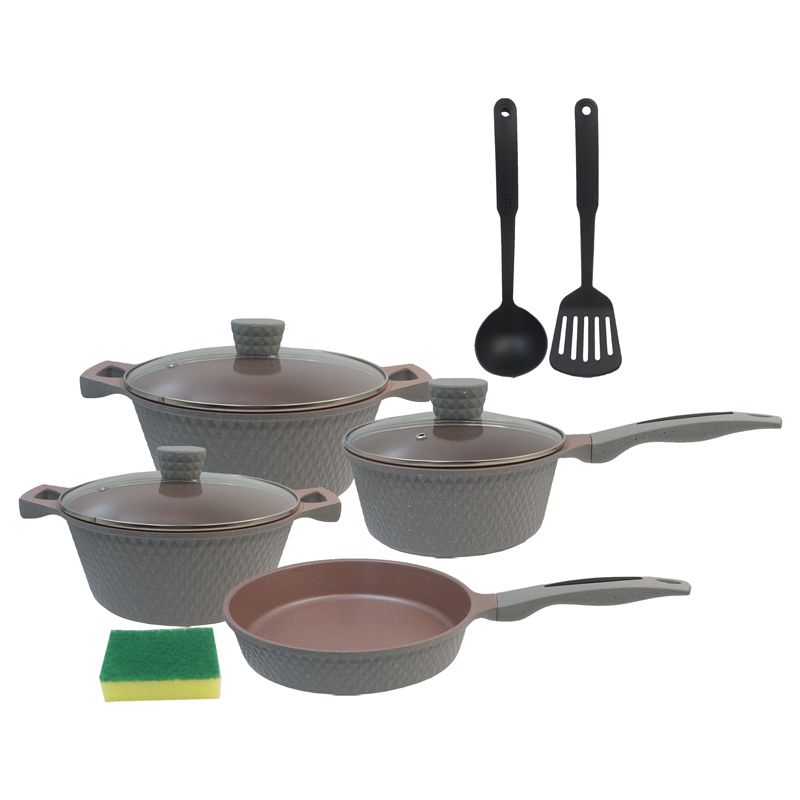 【On Sale】HotChef Set of 10PCS Non-stick Aluminum Marble Coating Cookware Set Sufuria Set Cooking Pot Soup Pots Set (3PCS 18/24/28CM Pots+1PC 24CM Pan+3PCS Lids+3PCS Accessories)