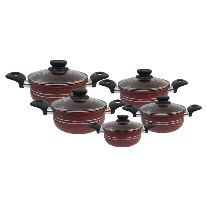 【On Sale】HotChef Set of 10PCS Non-stick Aluminum Marble Coating Die Casting Cookware Set Sufuria Set Cooking Pot Soup Pots Set (5PCS 18/20/22/24/26CM Pots+5PCS Lids)