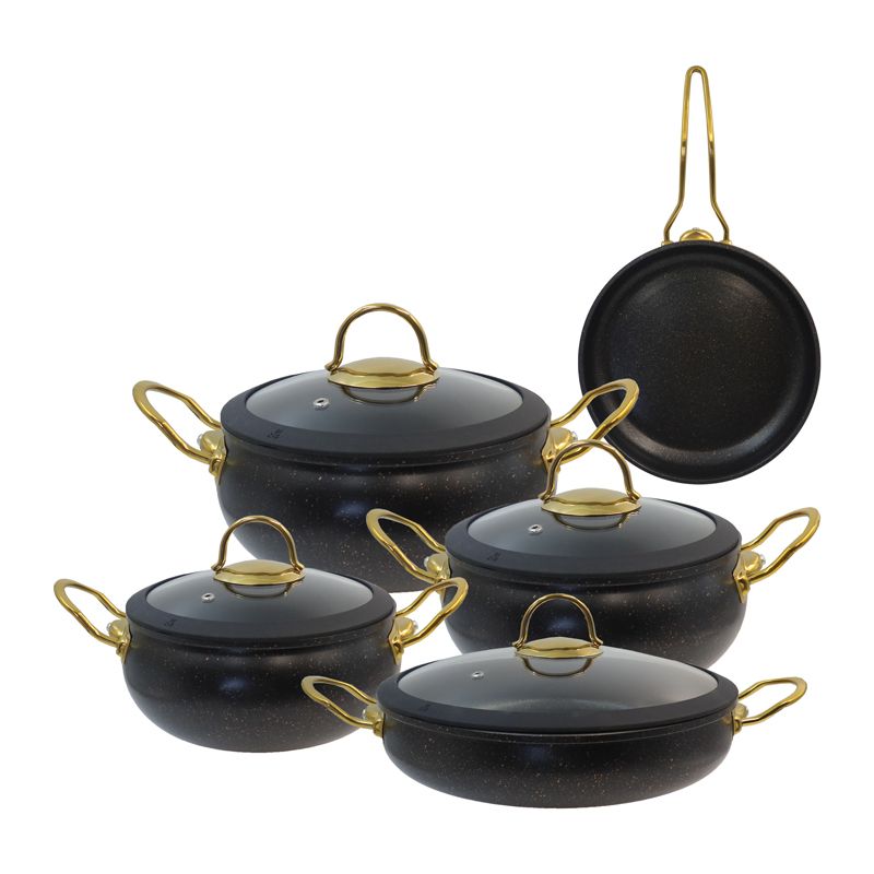 【On Sale】Set of 9PCS Non-Stick  Aluminum Cookware Set Non-Stick Cookware Set Sufuria Set Nonstick Pots Soup Pot Milk Frypan Pot  Set (4PCS 20/24/28/28 Pots+1PC 26CM Pan + 4PCS Lids)