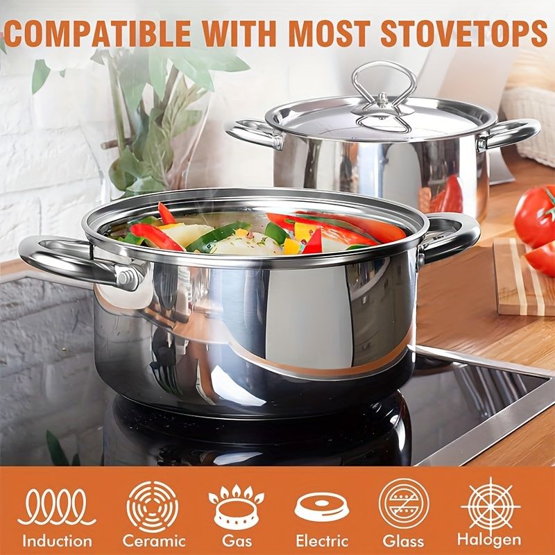 Set of 15PCS Non-stick Stainless Steel Cookware Set Cooking Pot Set Sufuria Set (6PCS 18/18/20/22/26/26 CM Pots+6PCS Stainless Steel Lids+3PCS Stainless Steel Spoon Set )